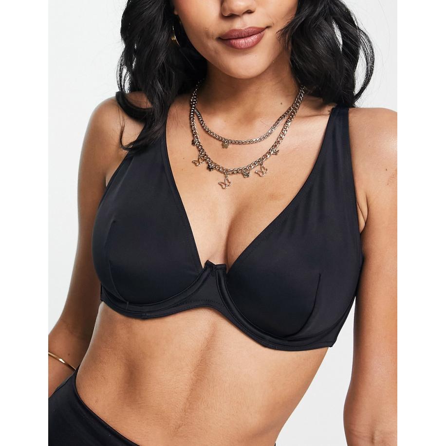 ASOS DESIGN Vollere buste Maya Mix en match Bikinitopje met ongelijke voorkant en beugels in zwart Zwart