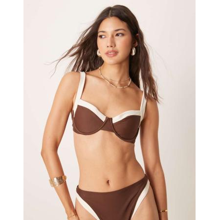 Abercrombie & Fitch Swim Bikinitopje met brede contrasterende biezen in bruin, deel van co-ord set