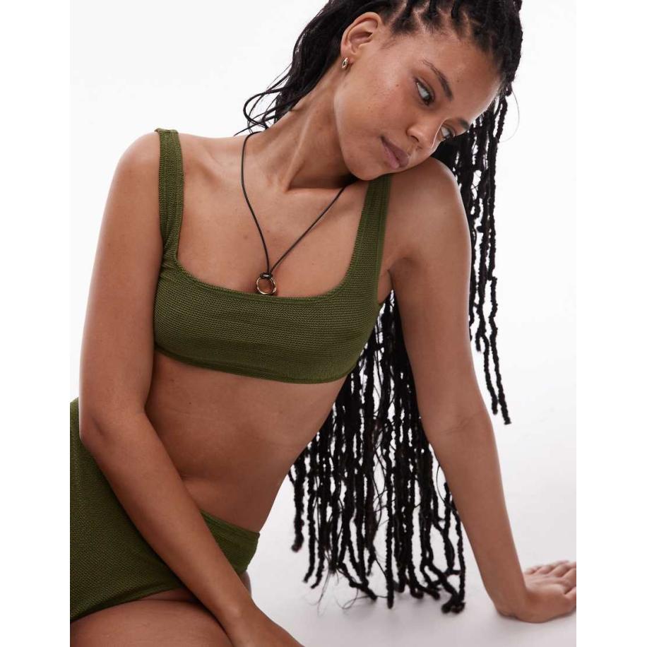 & Other Stories Bikinitopje met ronde hals en lage achterkant in kaki-Groen Groen