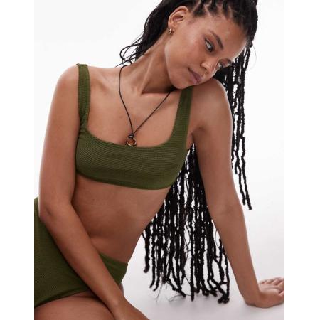 & Other Stories Bikinitopje met ronde hals en lage achterkant in kaki-Groen
