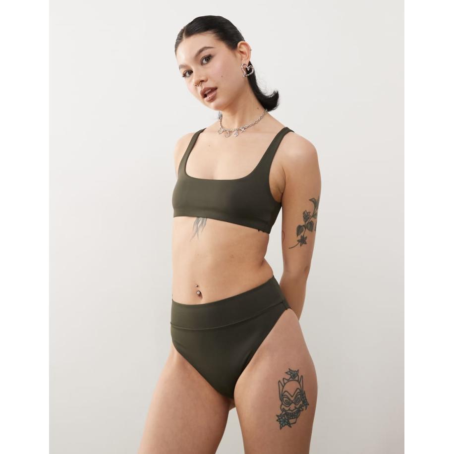 Weekday Heat Mix en match Bikinibroekje met hoge taille in donkergroen, exclusief bij ASOS Groen