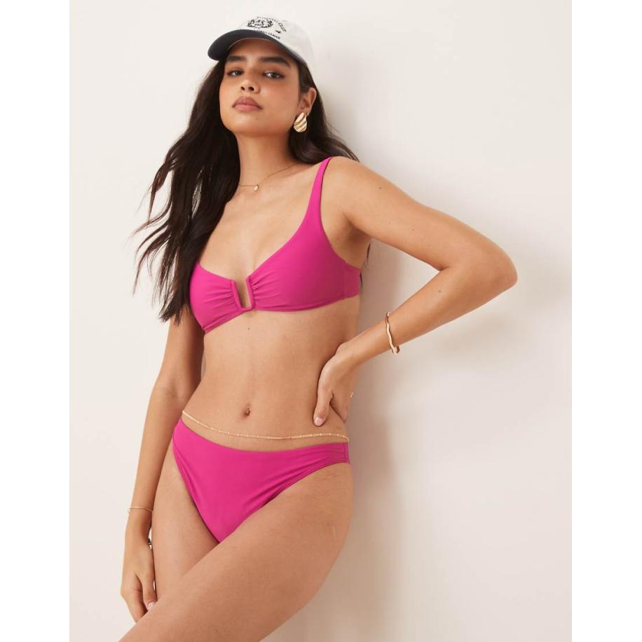 Abercrombie & Fitch Bikinibroekje met gestrikte zijkanten in framboos, deel van co-ord set-Roze Roze