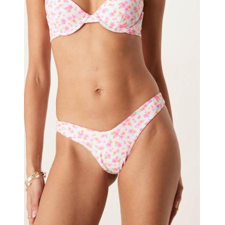 Kulani Kinis Flamingo Flora Y-vormig hoogopgesneden bikinibroekje in lichtroze