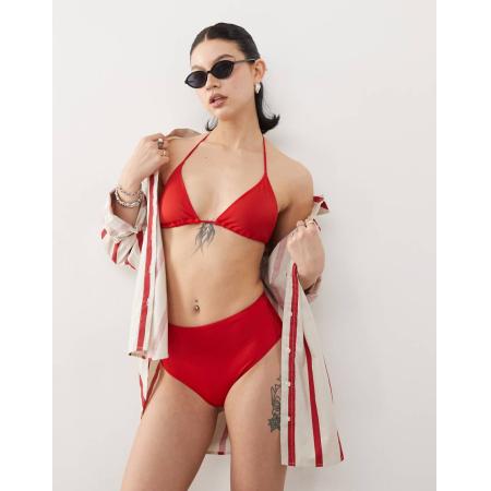 Monki Mix en match Bikinibroekje met hoge taille in donkerrood