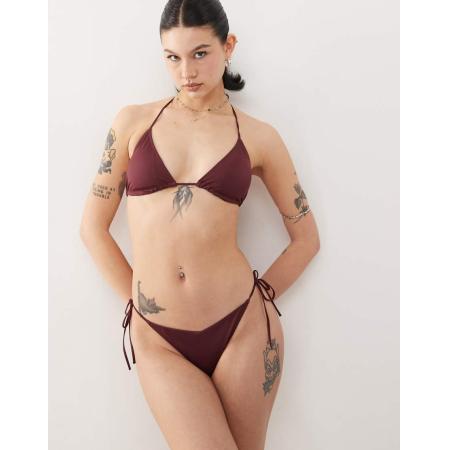 Monki Mix en match Bikinibroekje met gestrikte zijkanten in bordeauxrood