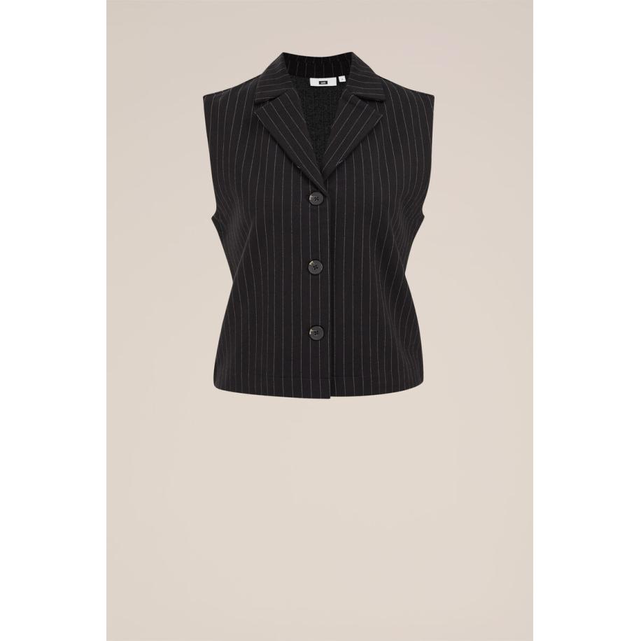 WE Fashion Dames Regular fit gilet met krijtstreep - Regular fit - Zwart - Viscose - Maat: M Zwart