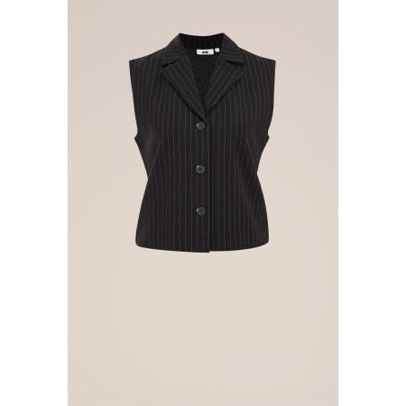 WE Fashion Dames Regular fit gilet met krijtstreep - Regular fit - Zwart - Viscose - Maat: M