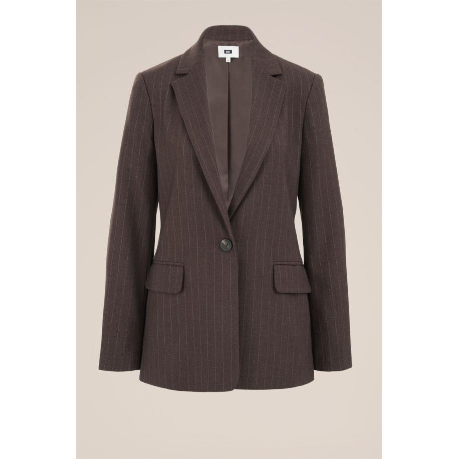 WE Fashion Dames regular fit blazer met krijtstreep - Regular fit - Donkerbruin - Maat: 34 Bruin