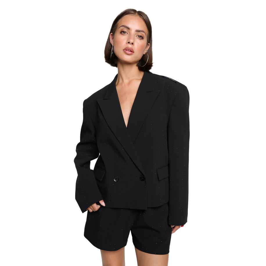 Alix The Label Woven Cropped Studs Blazer Zwart