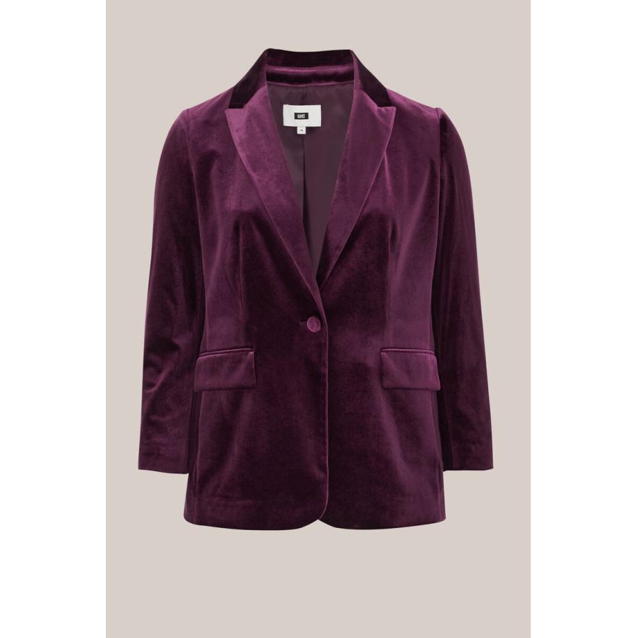 WE Fashion Dames regular fit velvet blazer - Curve - Regular fit - Aubergine - Plus Size Maat: 44 Paars