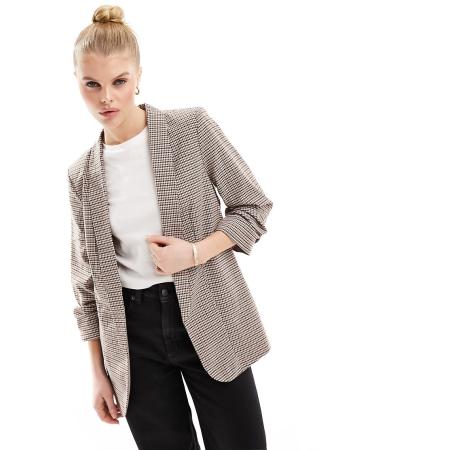 Pieces Geruite blazer met gerimpelde mouwen-Veelkleurig