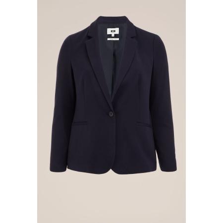 WE Fashion Dames getailleerde jersey blazer met stretch - Curve - Donkerblauw - Viscose - Plus Size Maat: 52