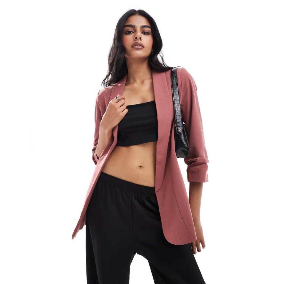 Pieces Blazer met gerimpelde mouwen in specerijenkleur-Rood Rood