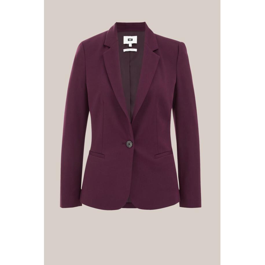 WE Fashion Dames getailleerde jersey blazer met stretch - Aubergine - Viscose - Maat: S Paars