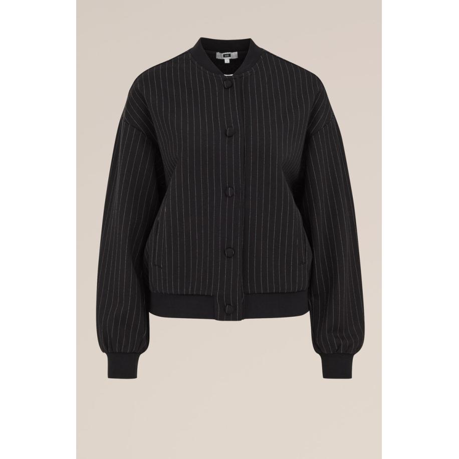 WE Fashion Dames Jersey bomberjack met krijtstreep - Regular fit - Zwart - Viscose - Maat: XS Zwart