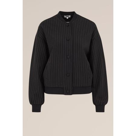 WE Fashion Dames Jersey bomberjack met krijtstreep - Regular fit - Zwart - Viscose - Maat: XS