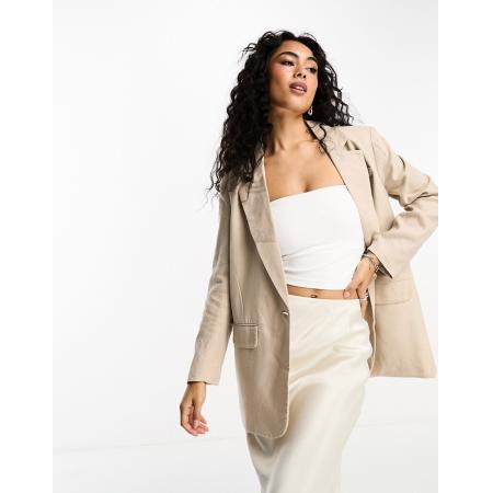 Only Oversized blazer van linnen in stone-Neutraal