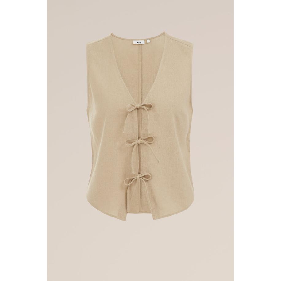WE Fashion Dames Regular fit gilet van linnenmix - Regular fit - Beige - Linnen - Maat: M Bruin