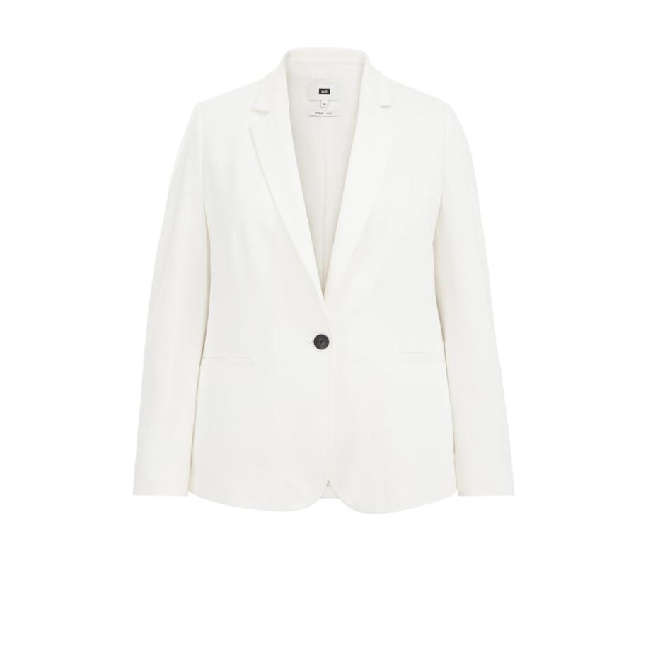 WE Fashion Dames getailleerde jersey blazer met stretch - Curve - Wit - Viscose - Plus Size Maat: 48 Wit