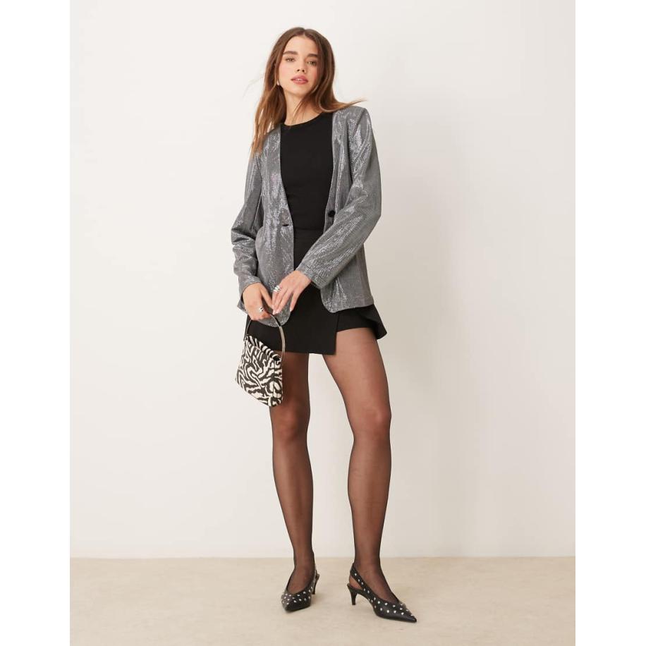 JDY Blazer zonder kraag in metallic zilver Zilver