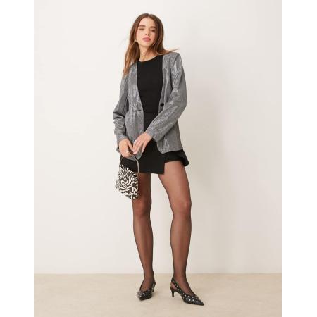 JDY Blazer zonder kraag in metallic zilver