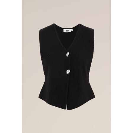 WE Studio dames Regular fit gilet van kasjmiermix - THE STATEMENT GILET - Regular fit - Zwart - LENZING™ ECOVERO™ viscose - Maat: XS