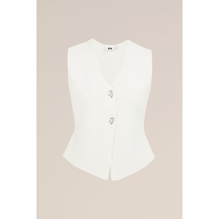 WE Studio dames Regular fit gilet van kasjmiermix - THE STATEMENT GILET - Regular fit - Gebroken wit - LENZING™ ECOVERO™ viscose - Maat: XS