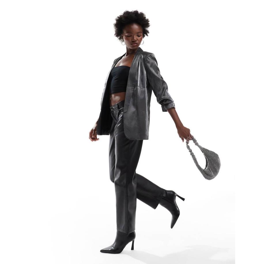 Pieces Blazer met rimpeleffect in metallic zwart Zwart