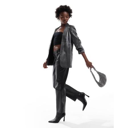 Pieces Blazer met rimpeleffect in metallic zwart