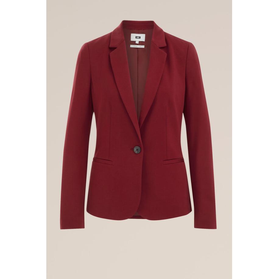 WE Fashion Dames getailleerde jersey blazer met stretch - Donkerrood - Viscose - Maat: XS Rood