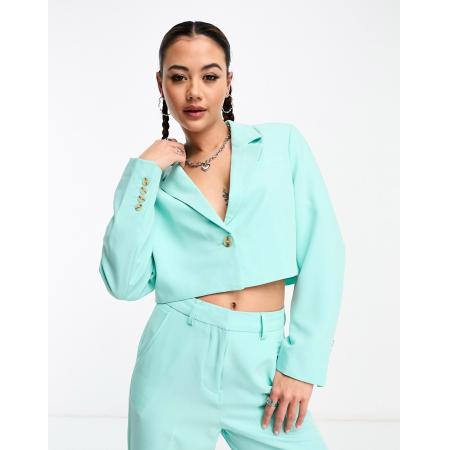 JJXX Cropped blazer in turquoise, deel van co-ord set-Blauw