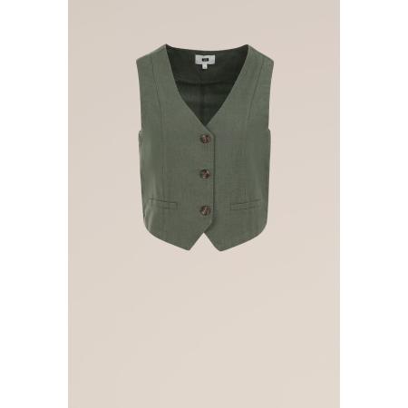 WE Fashion Dames Regular fit gilet van linnenmix - Regular fit - Donkergroen - Linnen - Maat: 34