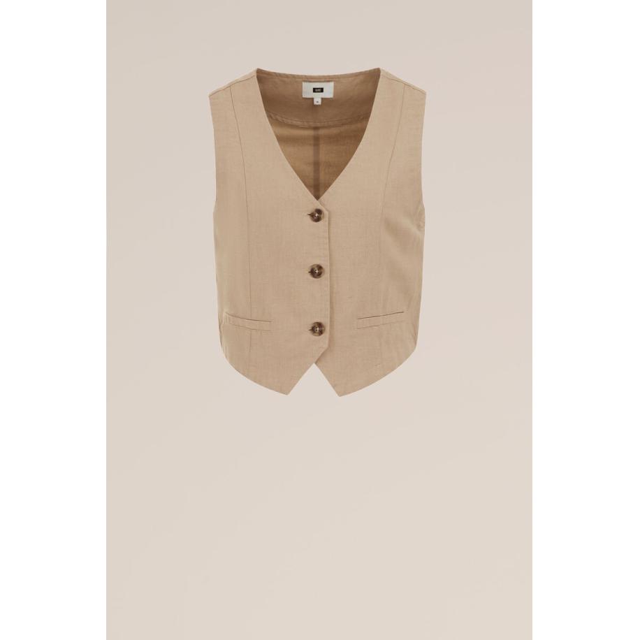 WE Fashion Dames Regular fit gilet van linnenmix - Regular fit - Beige - Linnen - Maat: 32 Bruin