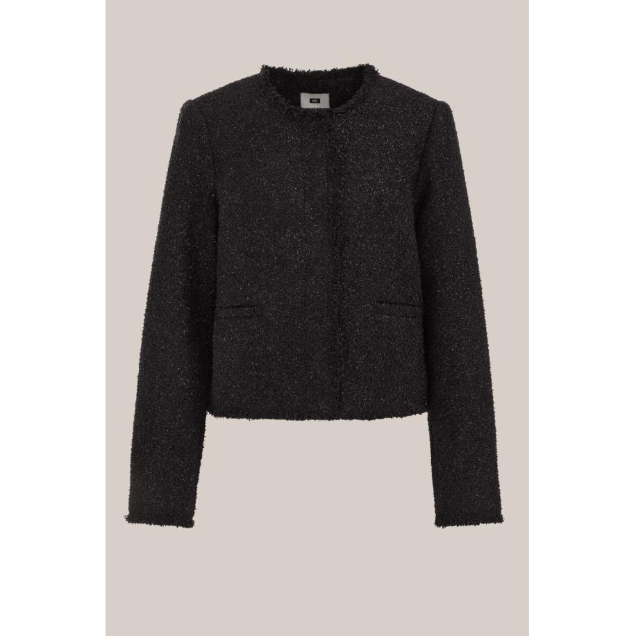 WE Fashion Dames bouclé blazer - Regular fit - Zwart - Maat: 32 Zwart