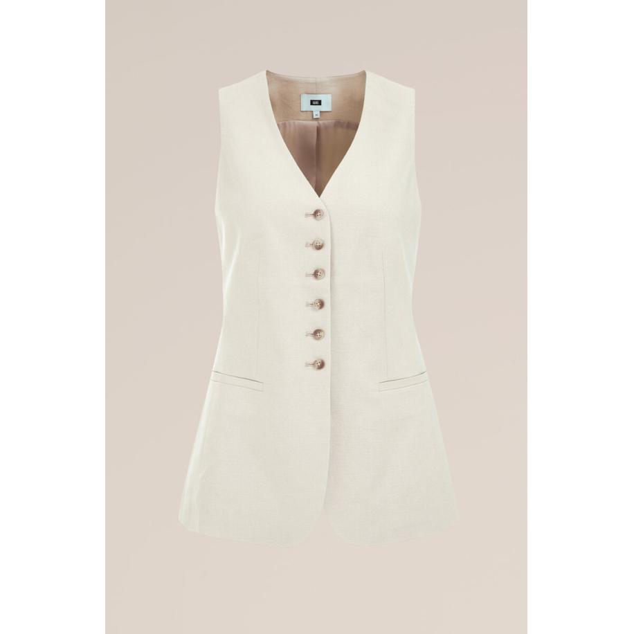 WE Fashion Dames Regular fit gilet van linnenmix - Regular fit - Beige - Linnen - Maat: 32 Bruin