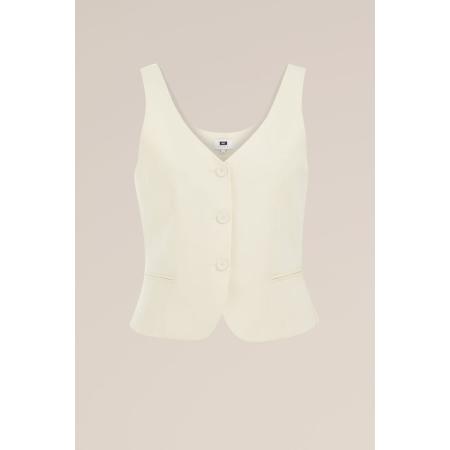 WE Studio dames Getailleerd gilet van linnenmix - THE ELEGANT GILET - Ecru - Tencel - Maat: 34