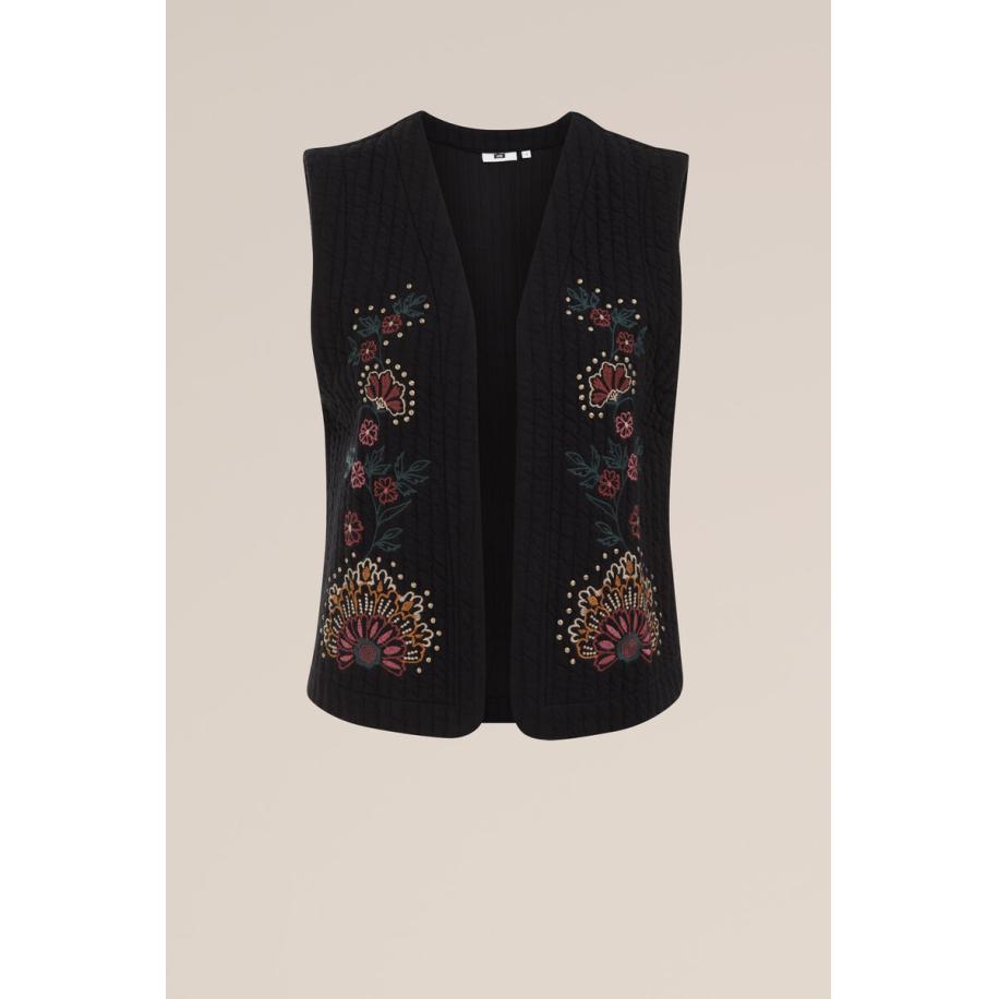 WE Fashion Dames Regular fit gilet met embroideries - Regular fit - Zwart - Katoen - Maat: S Zwart