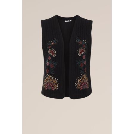 WE Fashion Dames Regular fit gilet met embroideries - Regular fit - Zwart - Katoen - Maat: S