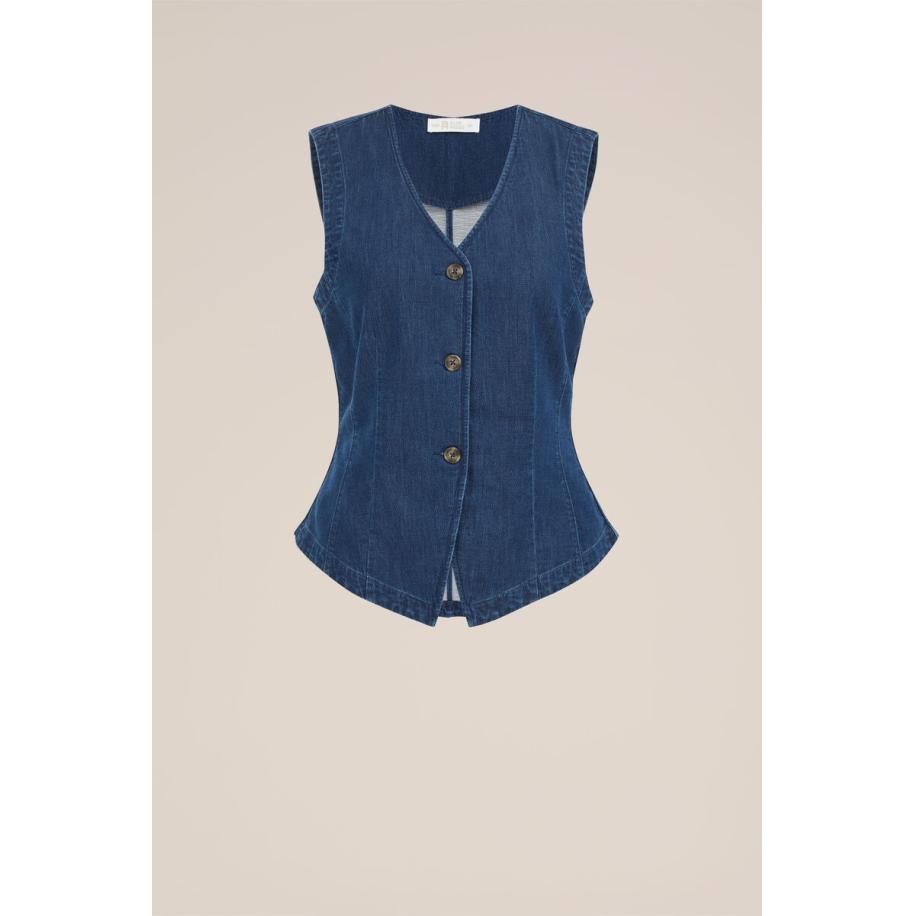 Blue Ridge dames denim gilet - Slim Fit - Donkerblauw - Katoen - Maat: 32 Blauw