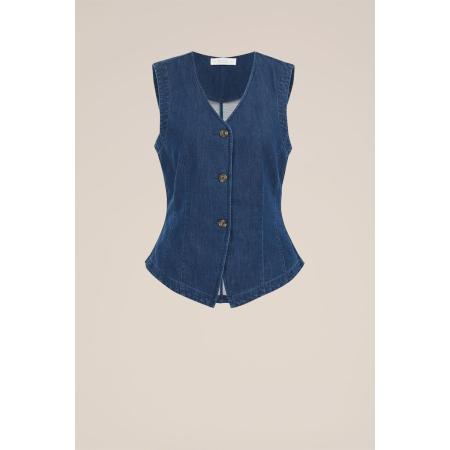 Blue Ridge dames denim gilet - Slim Fit - Donkerblauw - Katoen - Maat: 32