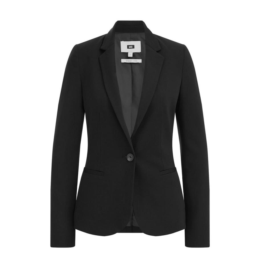 WE Fashion Dames getailleerde jersey blazer met stretch - Zwart - Viscose - Maat: XS Zwart