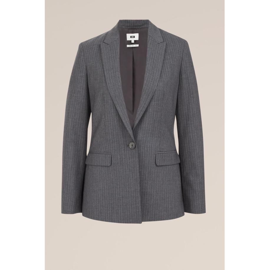 WE Fashion Dames Slim fit blazer met krijtstreep - Slim Fit - Grijs - Maat: 32 Grijs