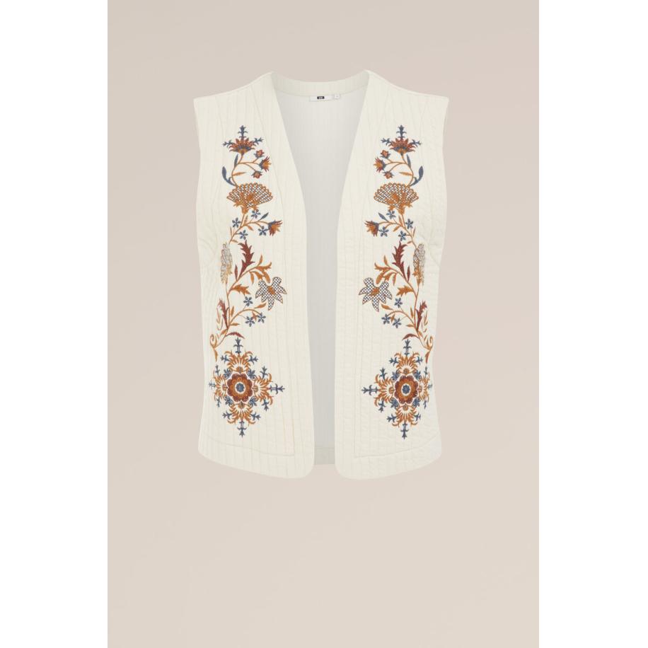 WE Fashion Dames Regular fit gilet met embroideries - Regular fit - Ecru - Katoen - Maat: M Wit