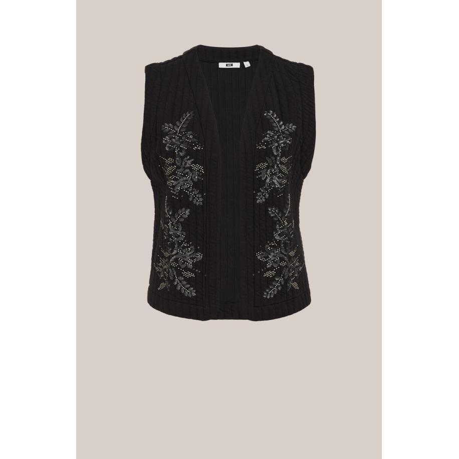WE Fashion Dames gilet met pailletten - Regular fit - Zwart - Katoen - Maat: XS Zwart