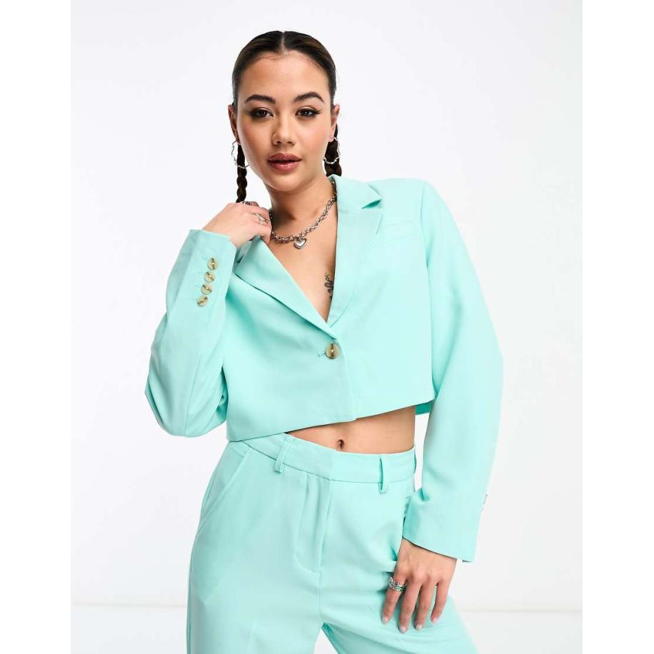 JJXX Cropped blazer in turquoise, deel van co-ord set-Blauw Blauw