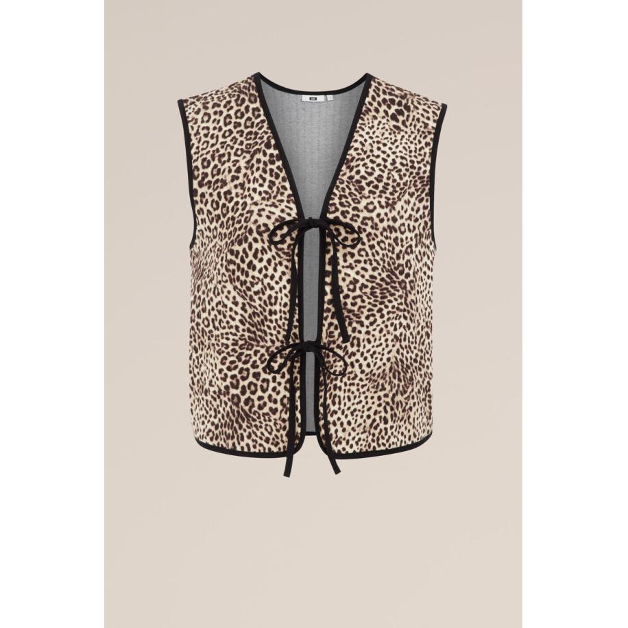 WE Fashion Dames Regular fit gilet met luipaard print - Regular fit - Beige - Katoen - Maat: XS Bruin