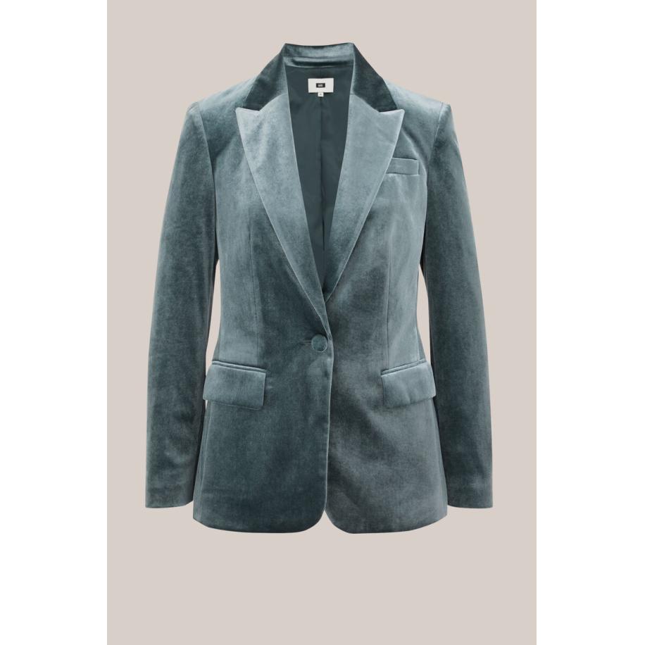 WE Fashion Dames regular fit velvet blazer - Regular fit - Grijsblauw - Maat: 32 Blauw