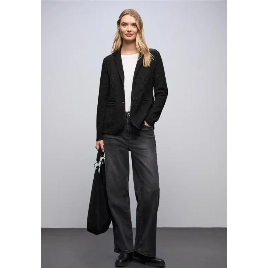 Street One Glinsterende jacquard blazer Zwart