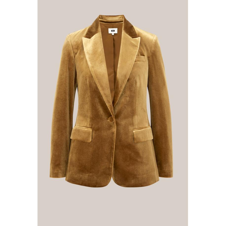 WE Fashion Dames regular fit velvet blazer - Regular fit - Okergeel - Maat: 32 Geel