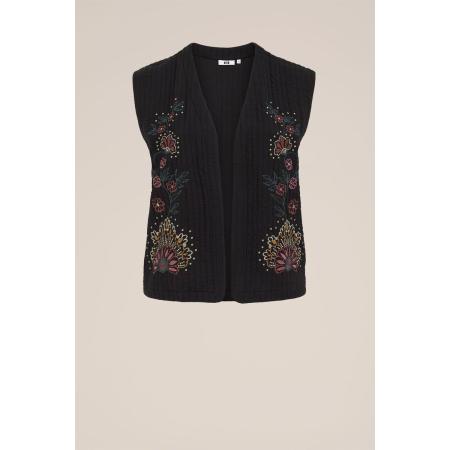 WE Fashion Dames Regular fit gilet met embroideries - Curve - Regular fit - Zwart - Katoen - Plus Size Maat: 44